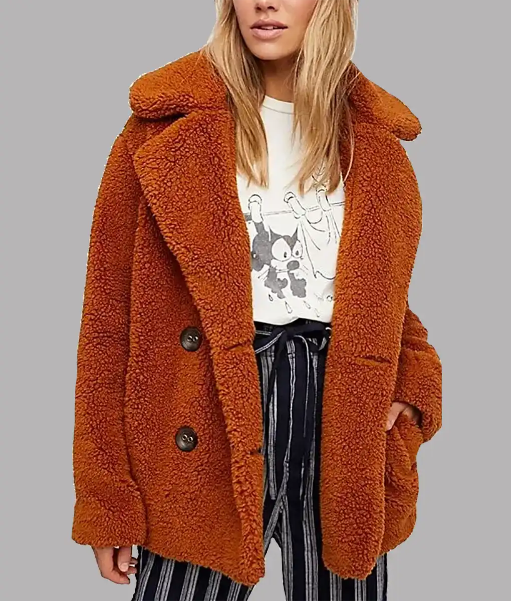 Beth Orange Shearling Coat