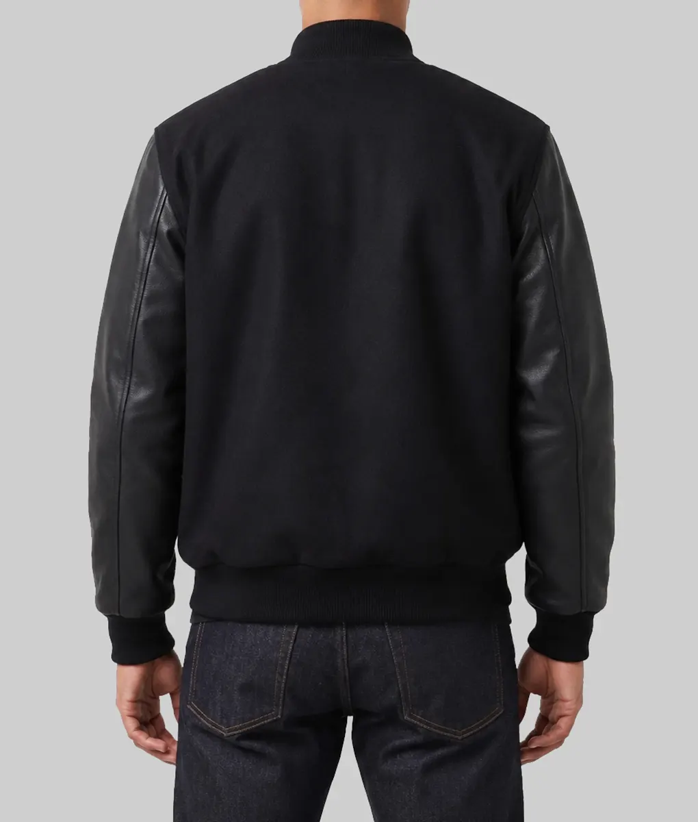 Mens Black Bomber Jacket - Back