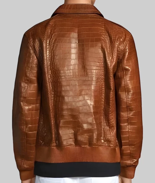 Alligator Leather Bomber Jacket-BackView