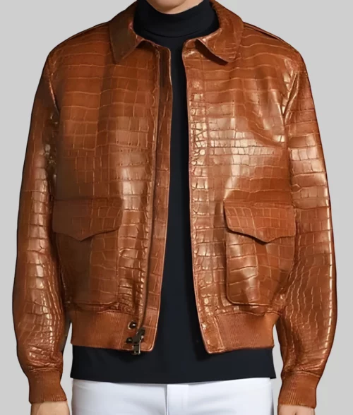 Alligator Leather Bomber Jacket-FrontView