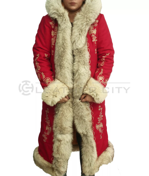 Goldie Hawn Coat Christmas Chronicles - Christmas Coat | Men's Wool Coat With Fur Lining - Front View