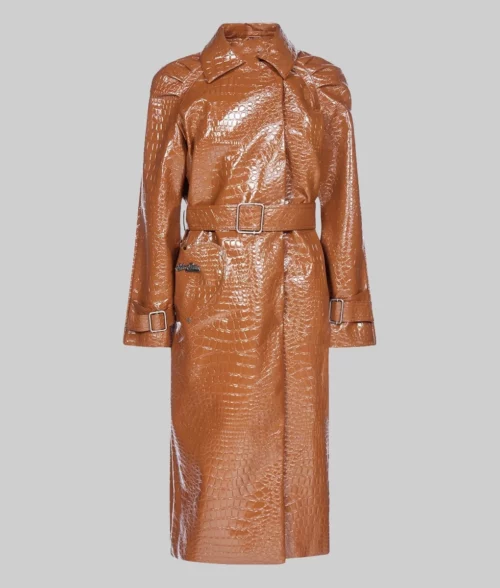 Hailey Bieber Brown Leather Coat