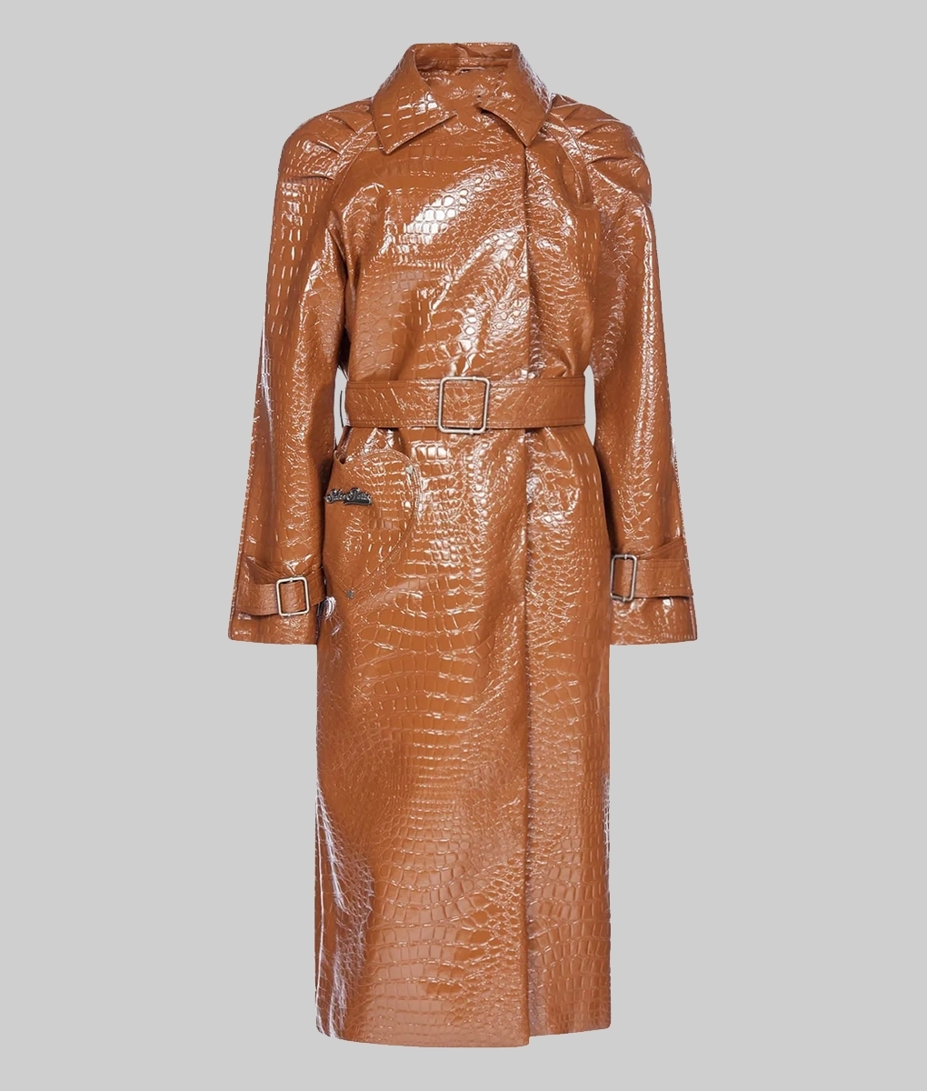 Hailey Bieber Brown Leather Coat