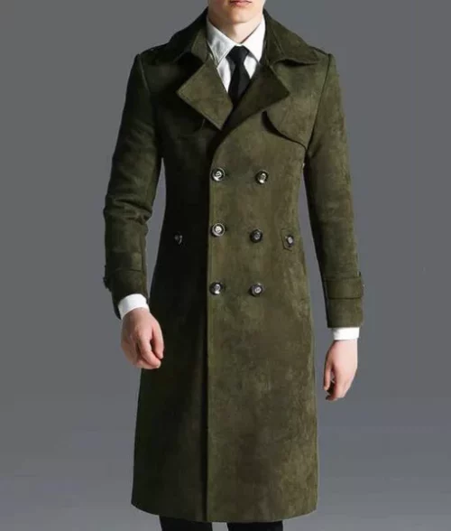 Men’s Military Green Leather Coat
