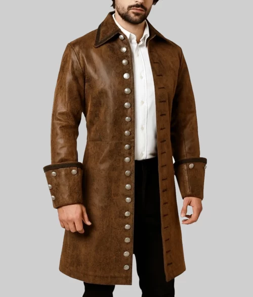 The Steampunk Captain Leather Coat-Front View