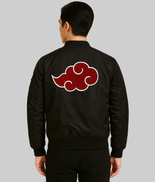 Naruto Akatsuki Black Varsity Jacket Men Akatsuki White Pattern