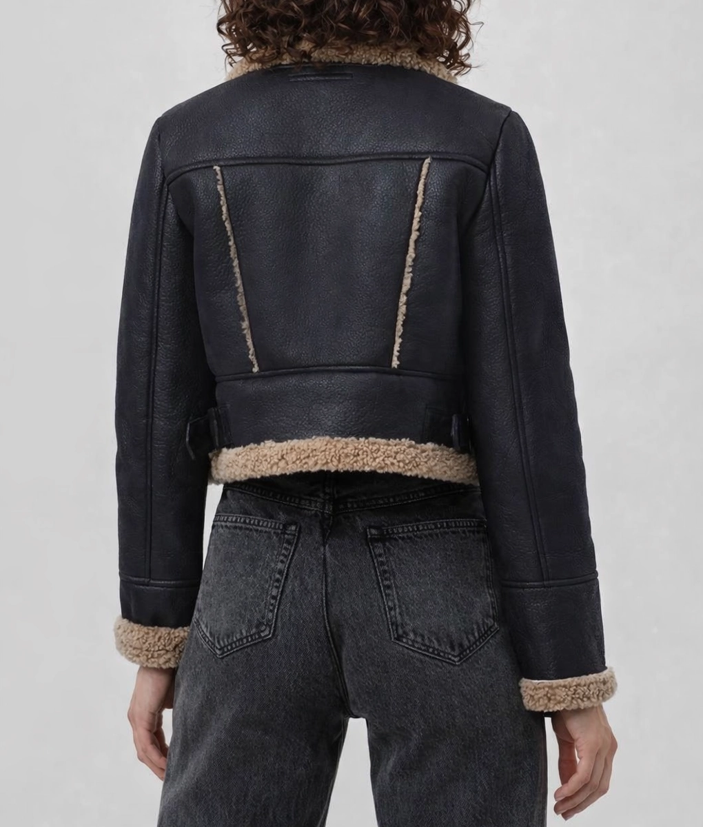 Judith Women's Black Leather Shearling Jacket | Women's Black Leather Shearling Jacket-4