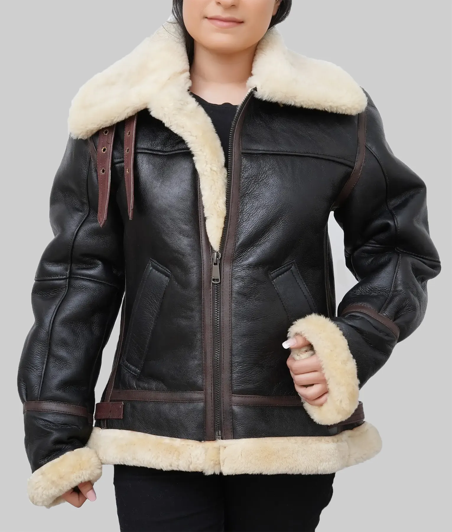 Kim Kardashian Black Shearling Jacket