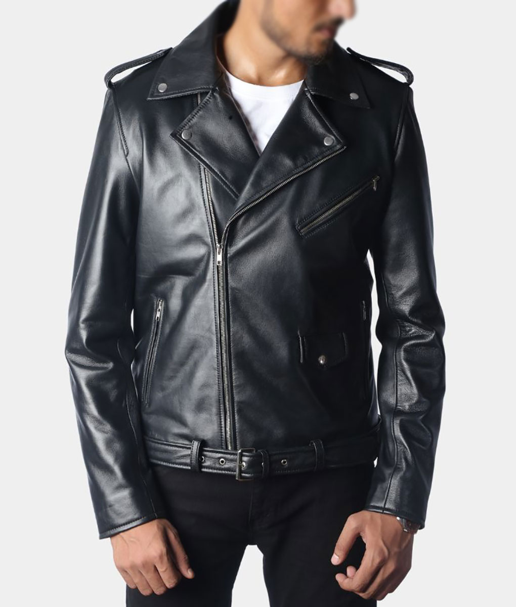 Marlon Brando The Wild One Johnny Strabler Black Biker Jacket - Mens Leather Jacket - Front View 3