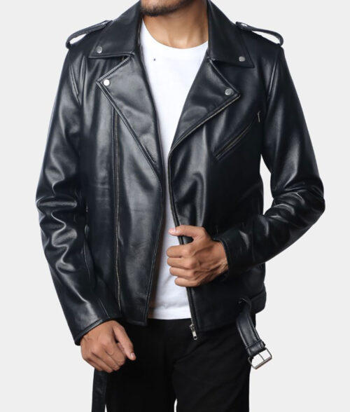 Marlon Brando The Wild One Johnny Strabler Black Biker Jacket - Mens Leather Jacket - Front View 4