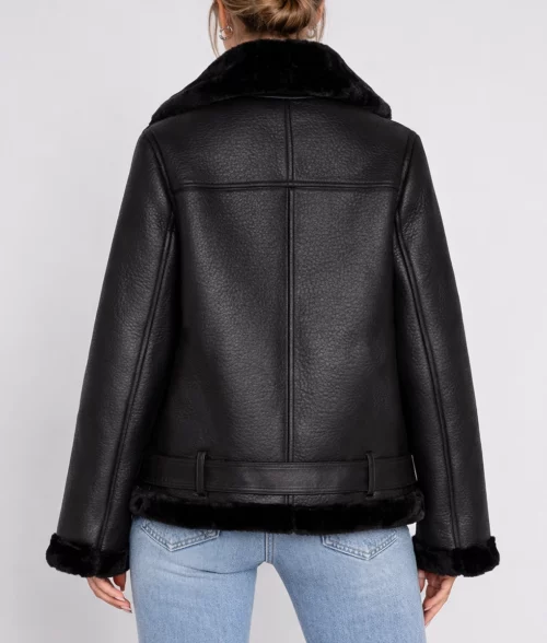 Francesca Farago Black Aviator Jacket - Back View