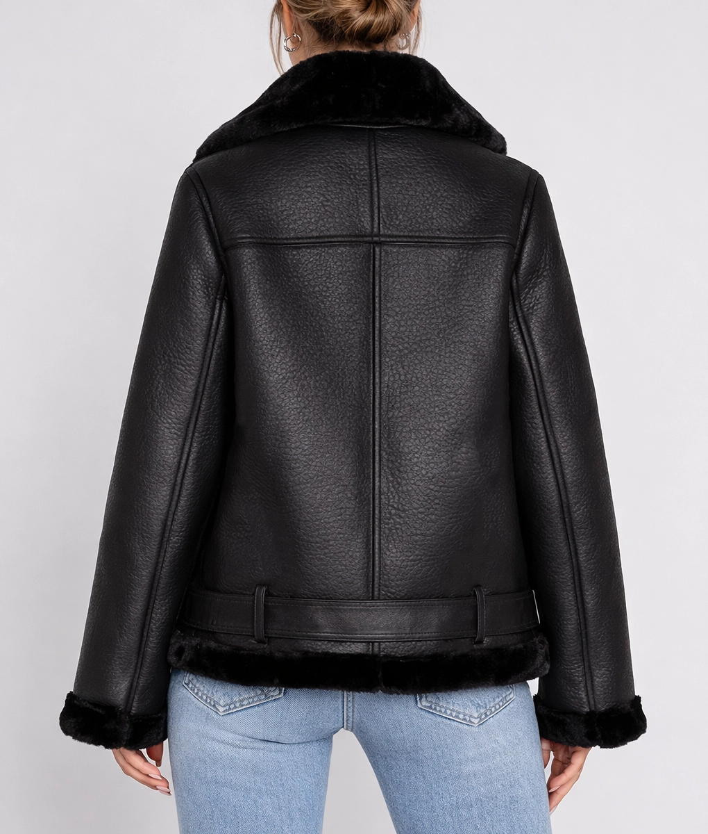 Francesca Farago Black Aviator Jacket - Back View