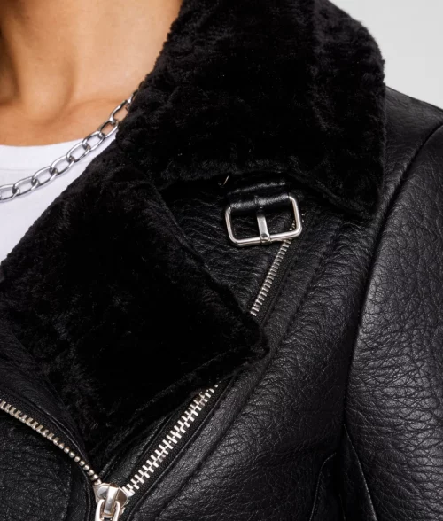 Francesca Farago Black Aviator Jacket - Collar View