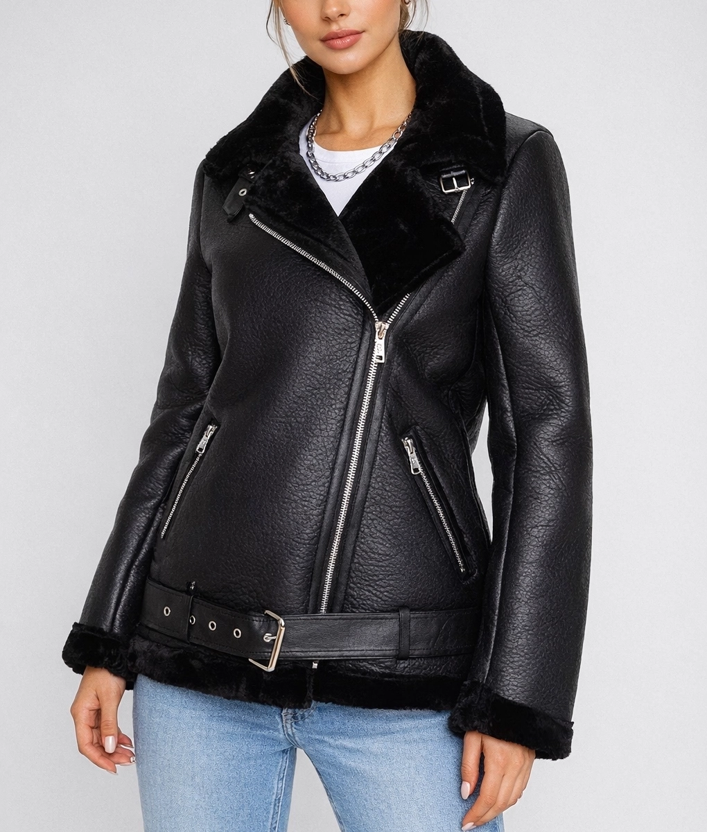 Francesca Farago Black Aviator Jacket - Front View