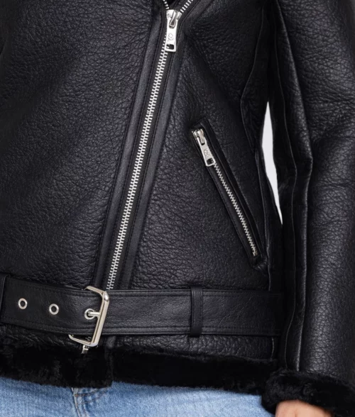 Francesca Farago Black Aviator Jacket - Pocket View
