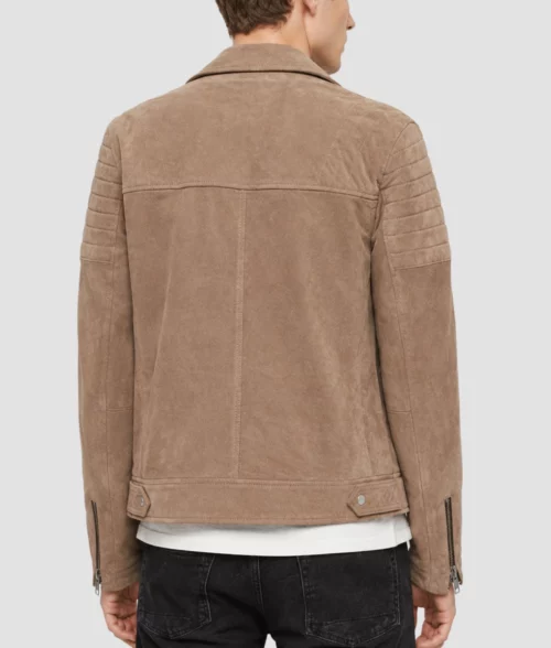 Men&rsquo;s Taupe Brown Leather Jacket - Back