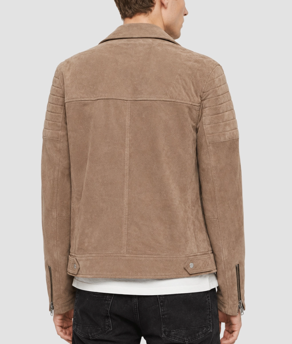 Men&rsquo;s Taupe Brown Leather Jacket - Back