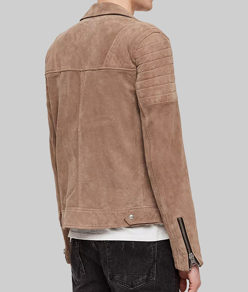 Men’s Taupe Brown Leather Jacket-BackView