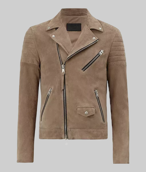 Men’s Taupe Brown Leather Jacket-FrontView