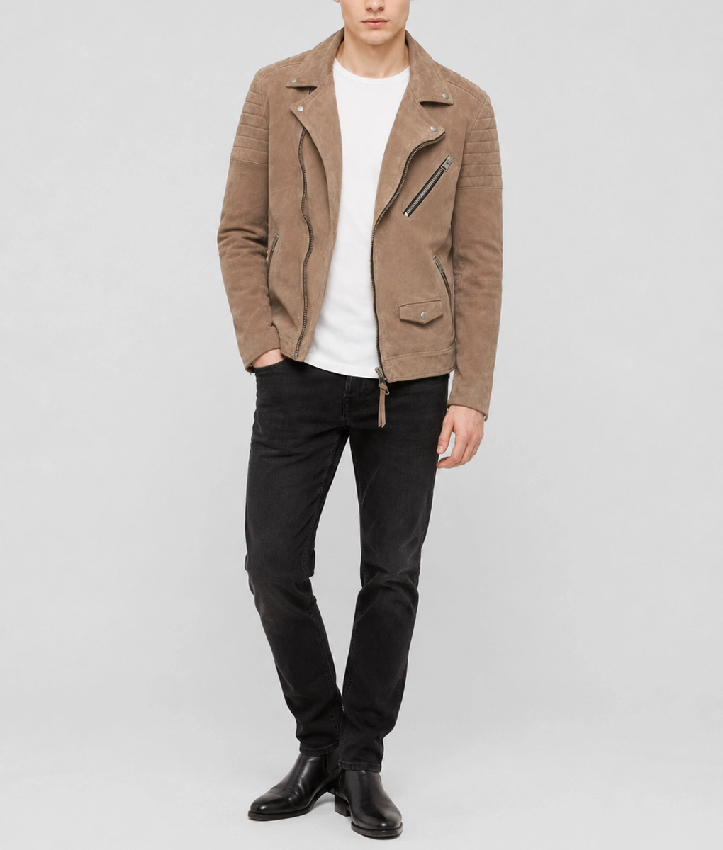 Men&rsquo;s Taupe Brown Leather Jacket - Full