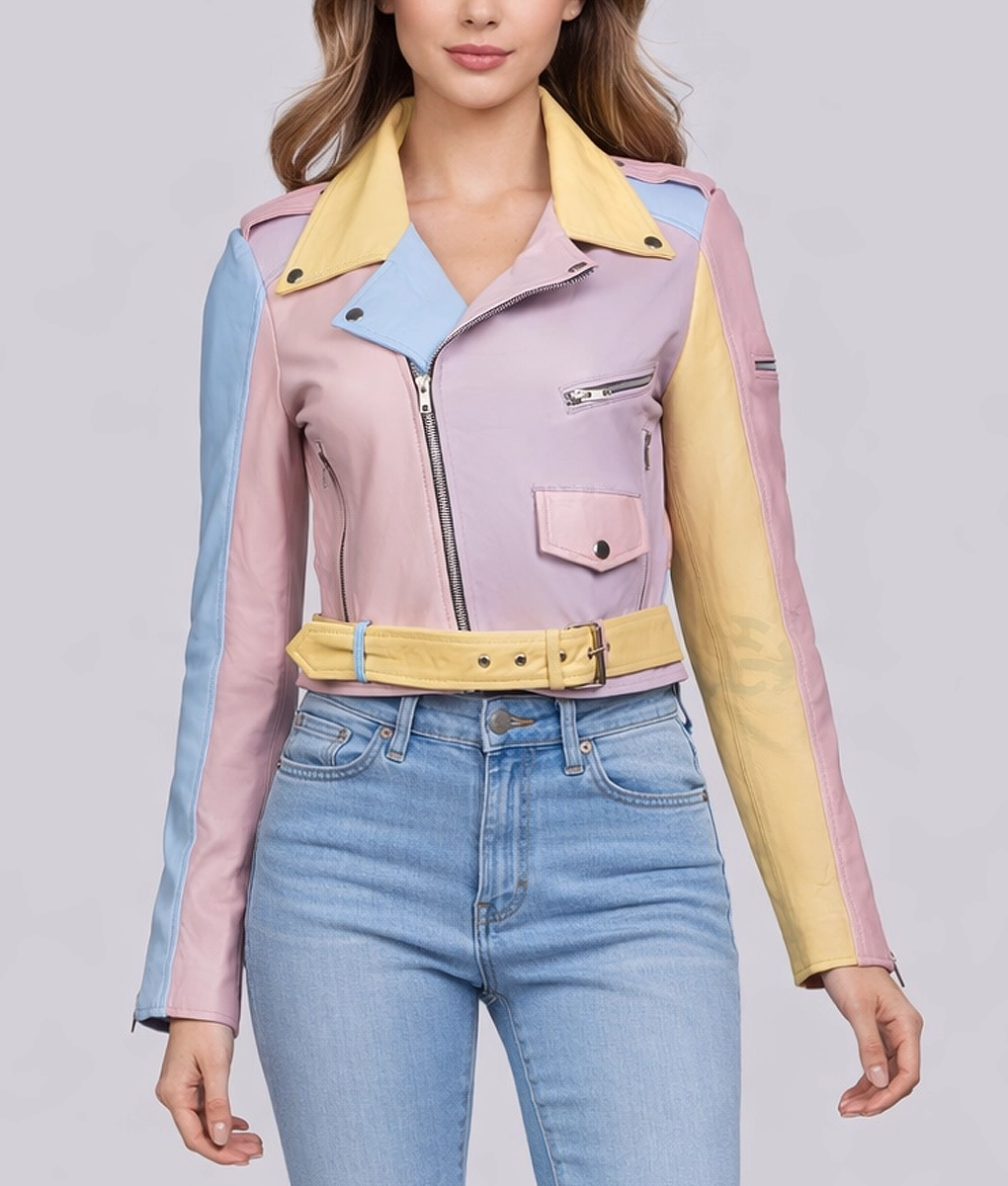 Rainbow Pastel Moto Jacket | Women's Rainbow Pastel Moto Jacket-3