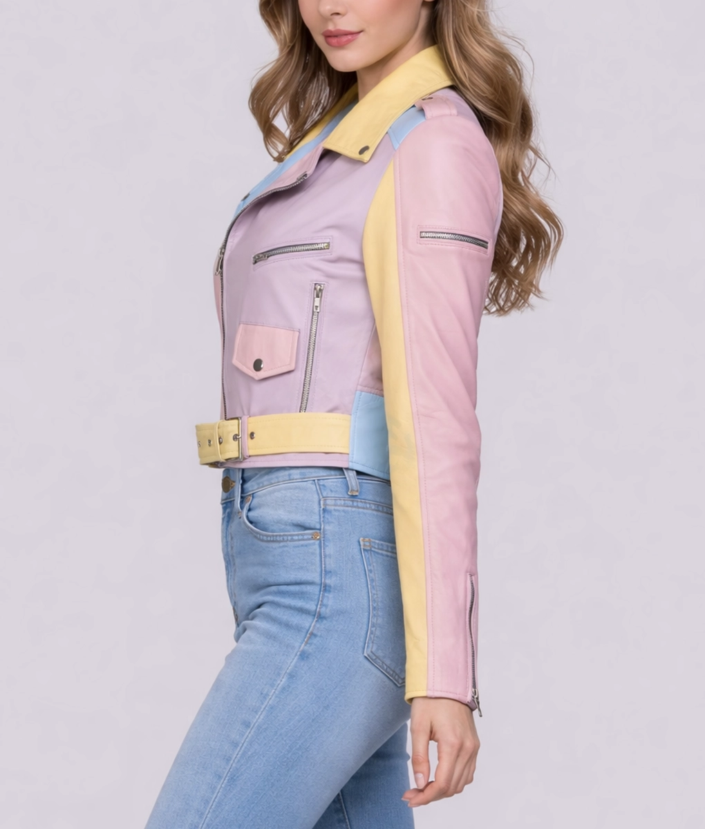 Rainbow Pastel Moto Jacket | Women's Rainbow Pastel Moto Jacket-4