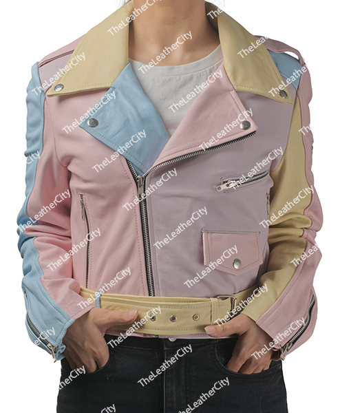 Women’s Rainbow Pastel Colors Moto Biker Leather Jacket TLC