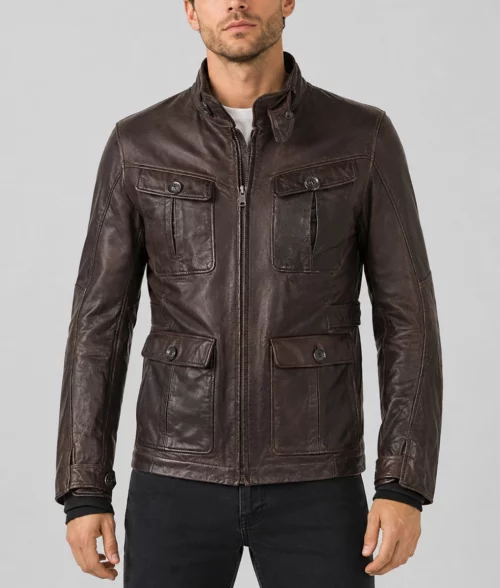Men&rsquo;s Biker Harrison Adventure Leather Jacket - Front