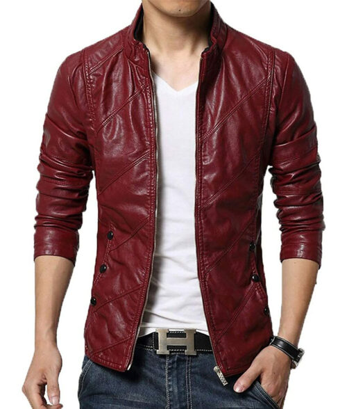 Men’s Cafe Racer Slim Fit Maroon Leather Jacket | TLC