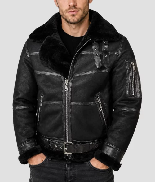 Men’s Aviator B16 Belted Leather Jacket - Front