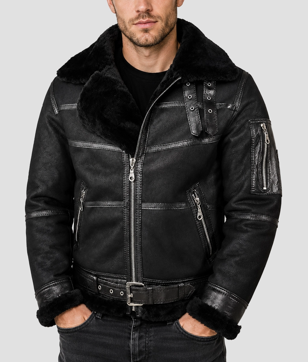 Men&rsquo;s Aviator B16 Belted Leather Jacket - Front