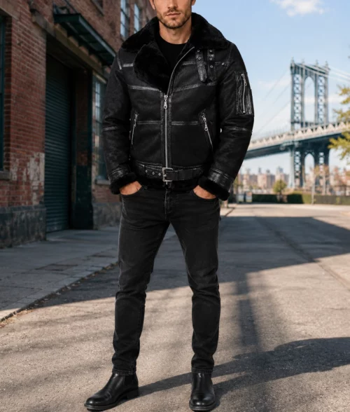 Men&rsquo;s Aviator B16 Belted Leather Jacket - Full