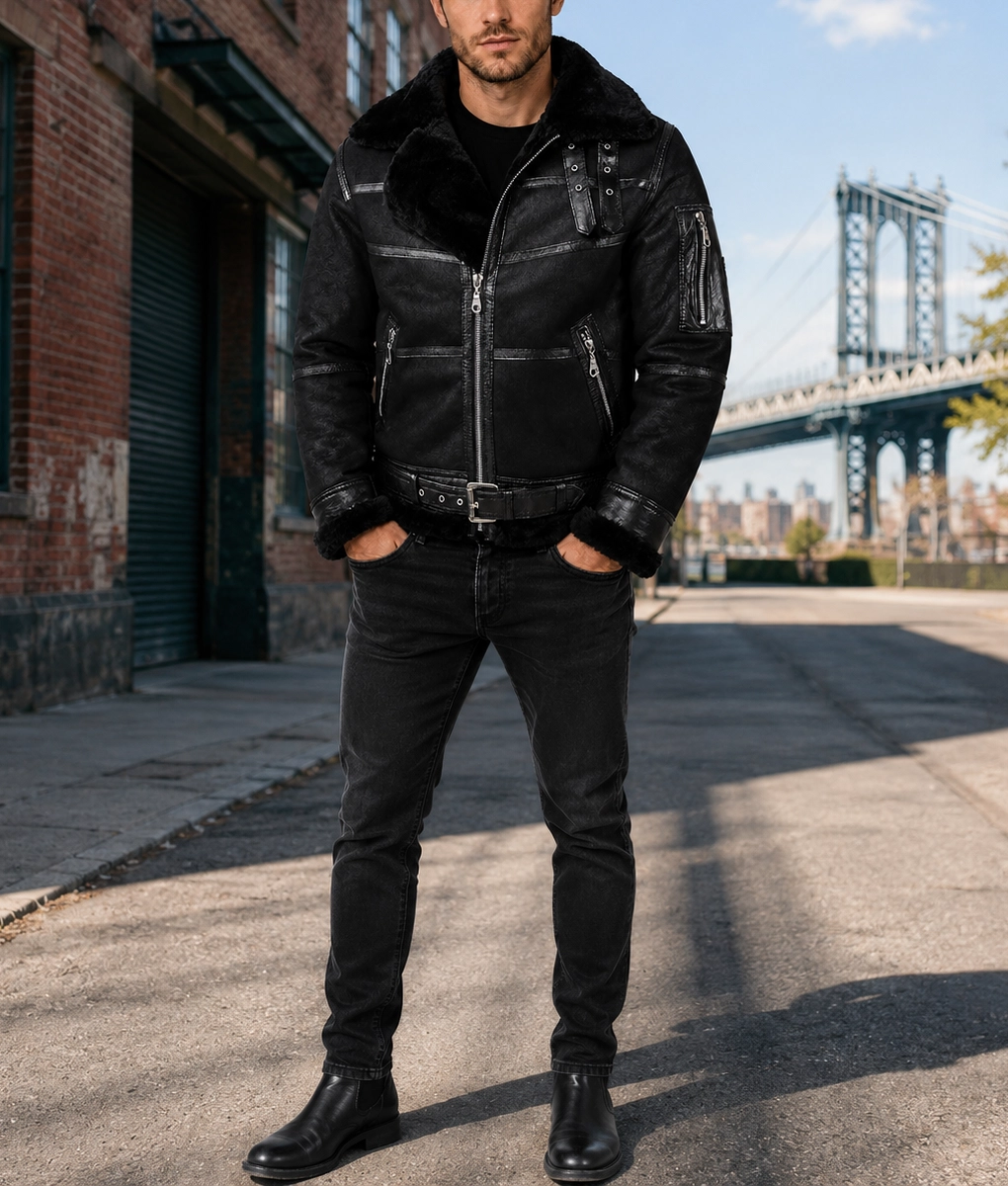 Men&rsquo;s Aviator B16 Belted Leather Jacket - Full