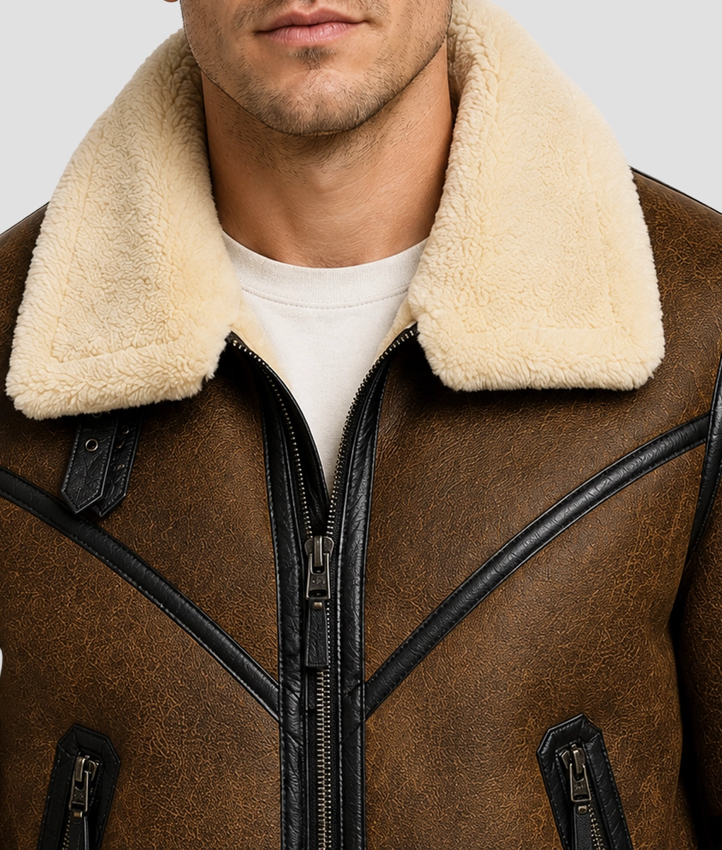 Men&rsquo;s Aviator B3 Flight Shearling Jacket - Collar