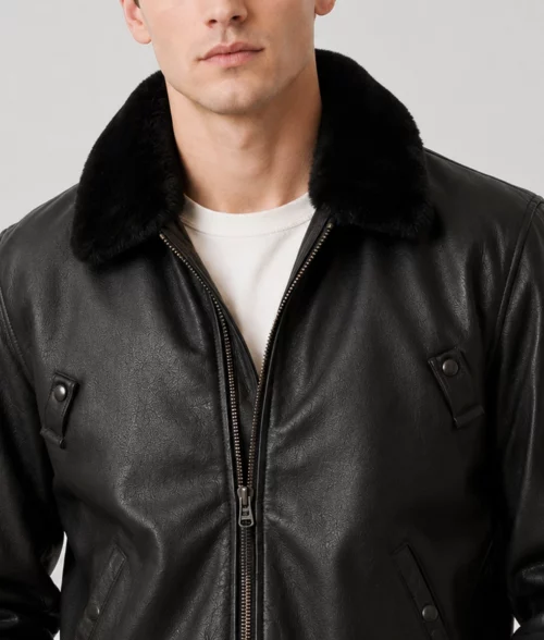 Men&rsquo;s B-15 Flight Brown Leather Jacket - Collar