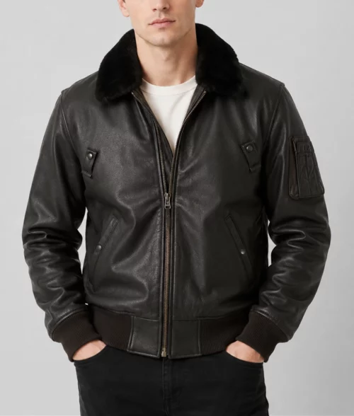 Men&rsquo;s B-15 Flight Brown Leather Jacket - Front