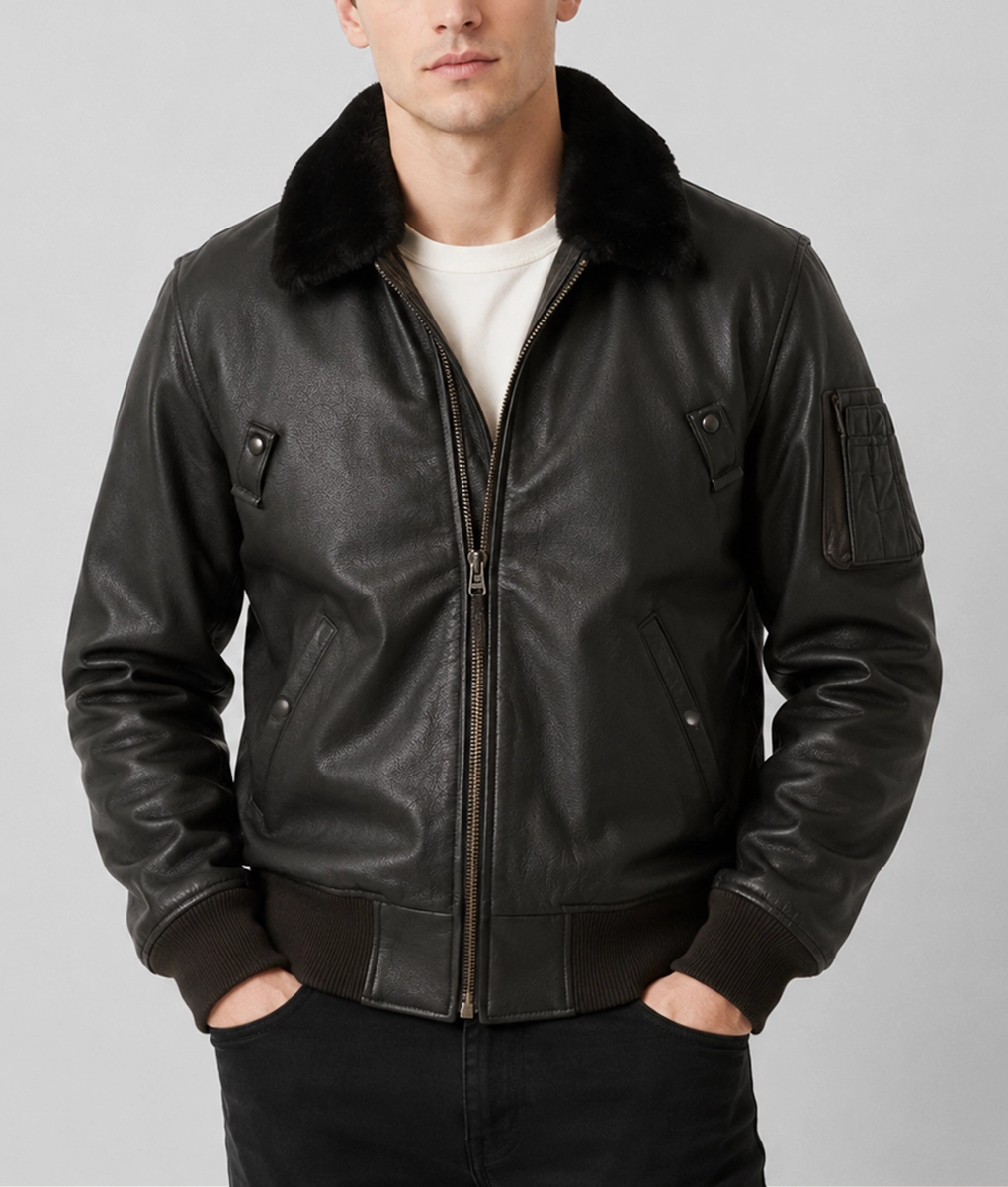 Men&rsquo;s B-15 Flight Brown Leather Jacket - Front