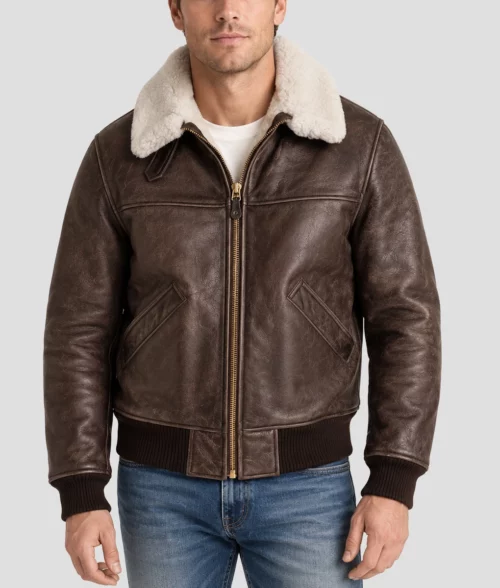 Men’s B-26 Aviator Flight Brown Leather Jacket - Front