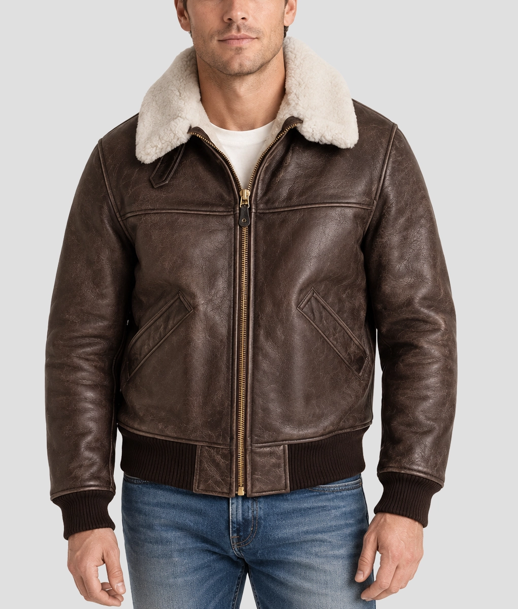Men&rsquo;s B-26 Aviator Flight Brown Leather Jacket - Front
