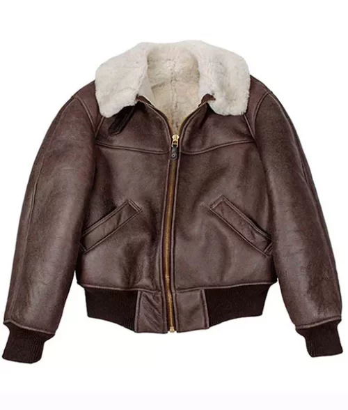 Men's B-26 Aviator Flight Faux Shearling Brown Leather Jacket | TLC