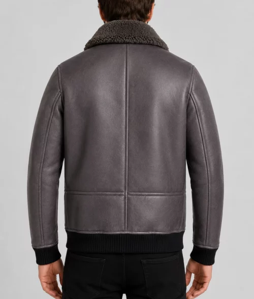 Men’s B2 Grey Shearling Leather Jacket - Back