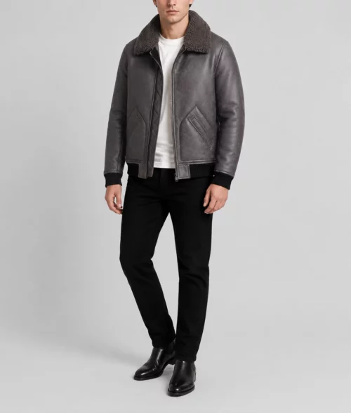 Men’s B2 Grey Shearling Leather Jacket - Full