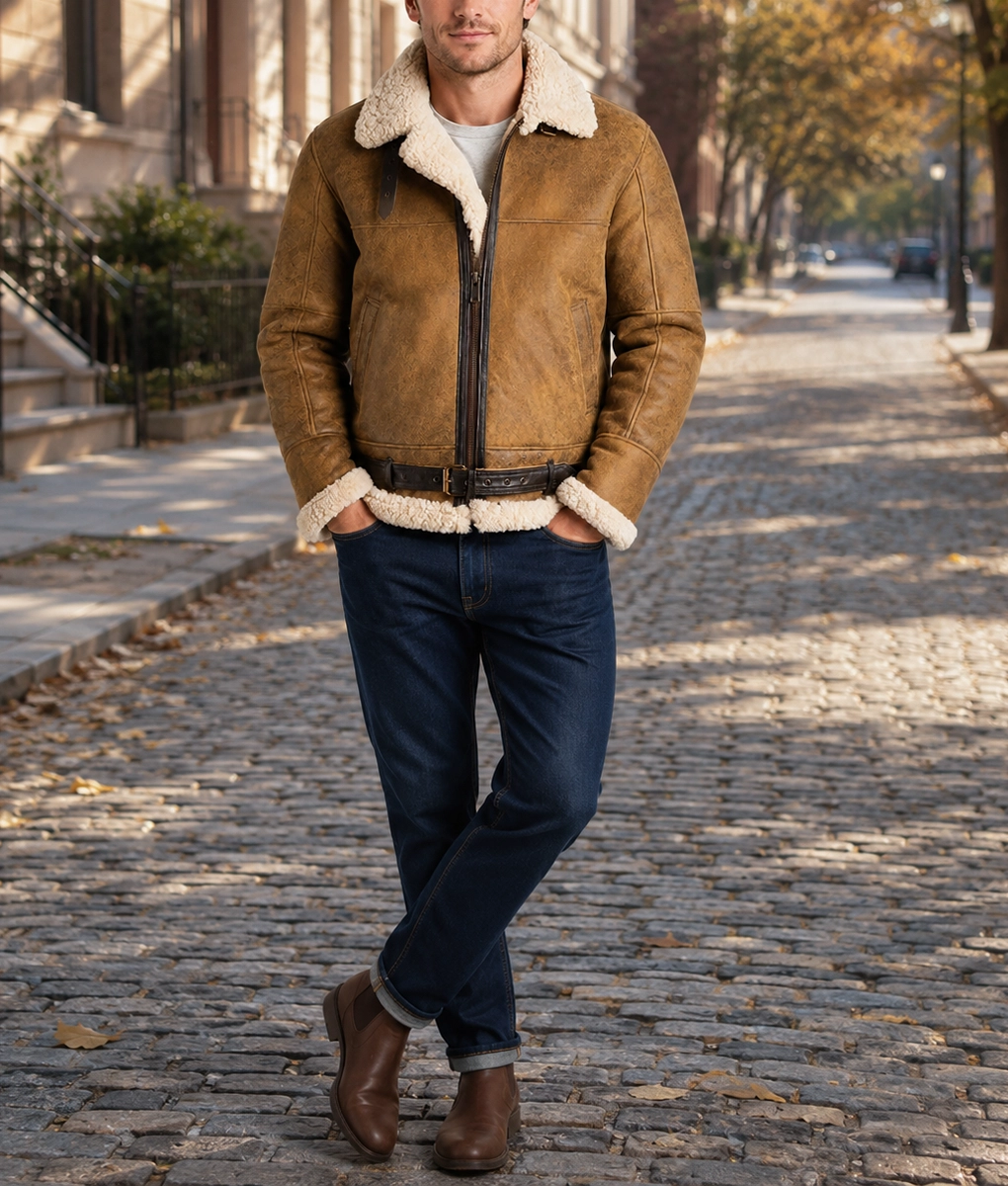 Men’s B3 Aviator Brown Leather Jacket - Full