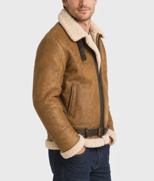 Men’s B3 Aviator Brown Leather Jacket - Side