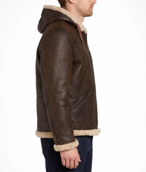 Men's B6 Aviator Bomber Jacket with Hood - Faux Shearling Leather