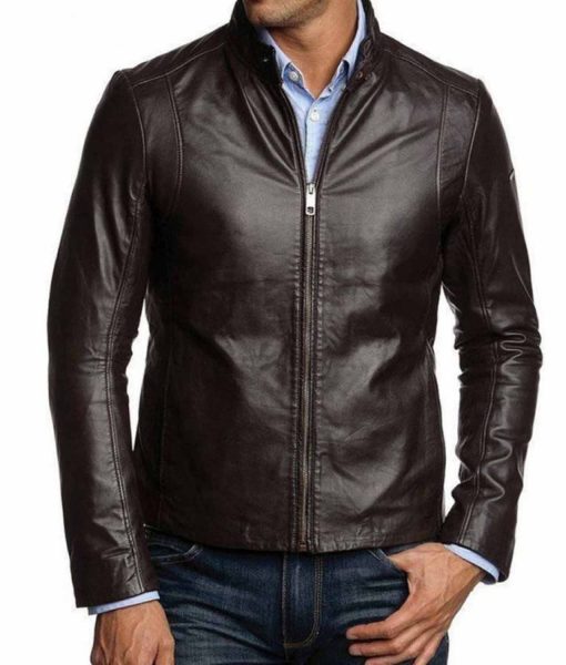 Men’s Casual Dark Brown Leather Jacket