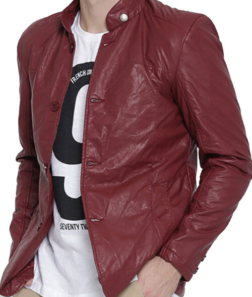 Men’s Maroon Faux Leather Blazer