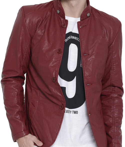 Men’s Maroon Faux Leather Blazer