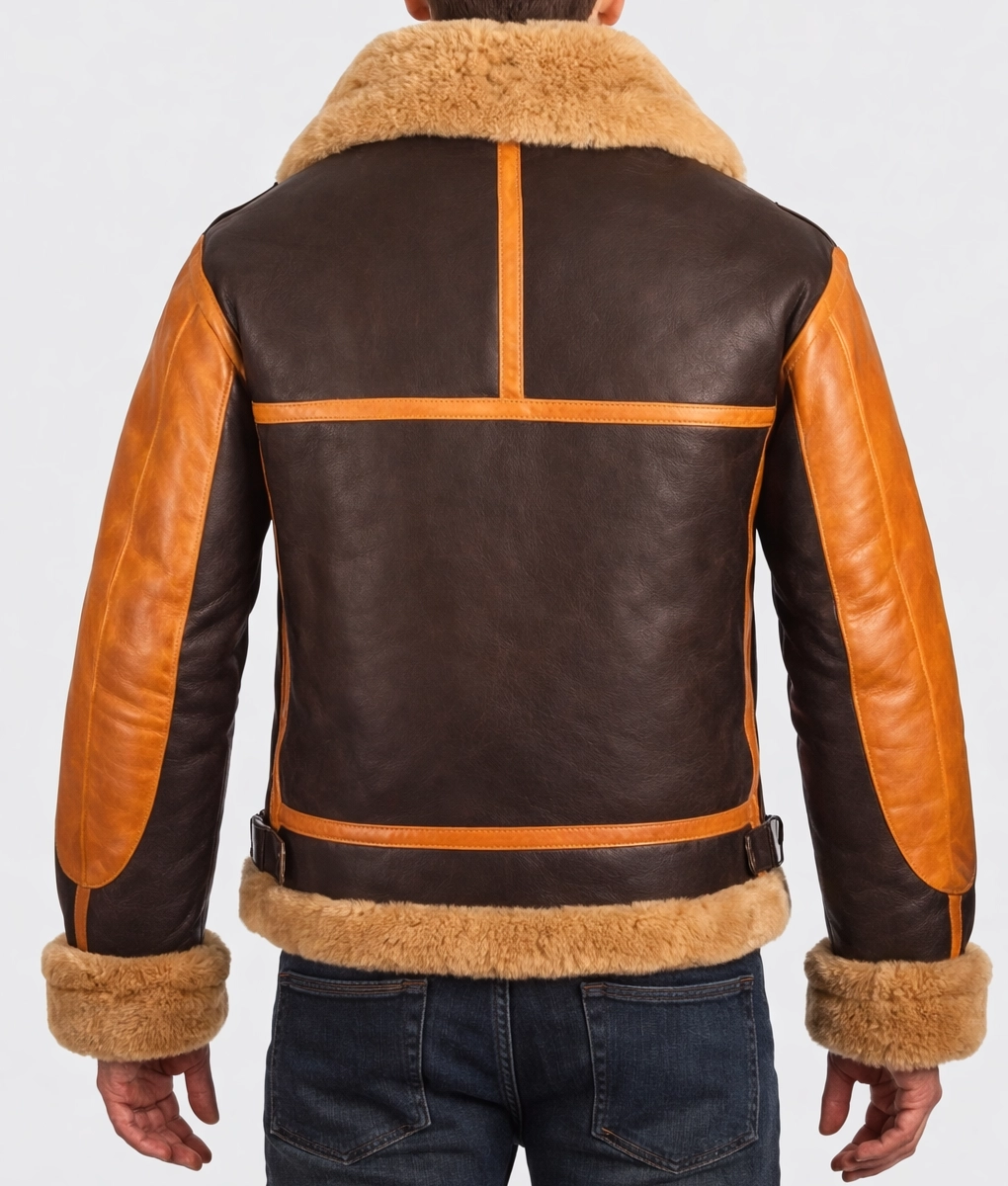 Men&rsquo;s Raf B3 Aviator Bomber Leather Jacket - Back View