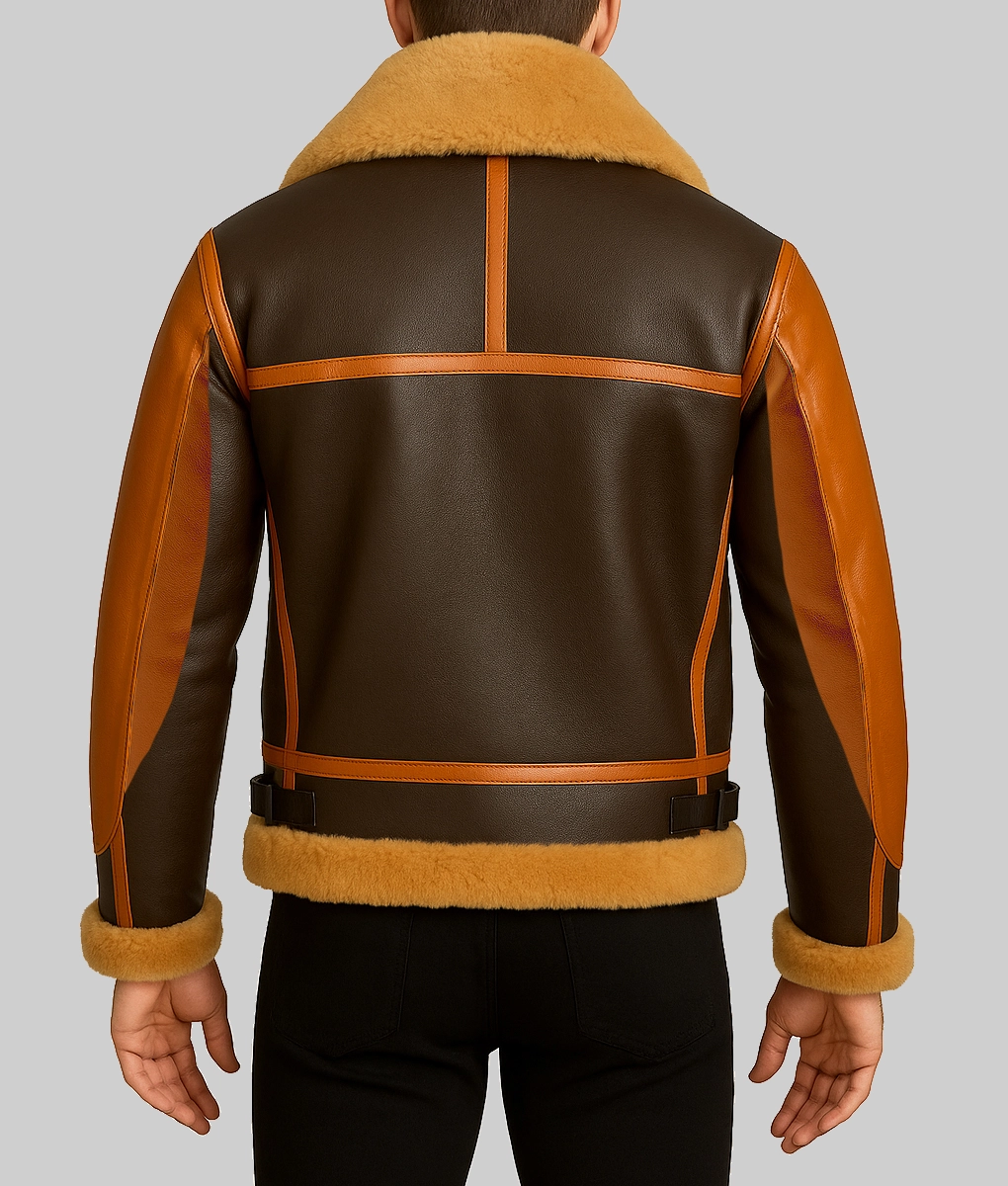 Men’s Raf B3 Aviator Bomber Leather Jacket-BackView